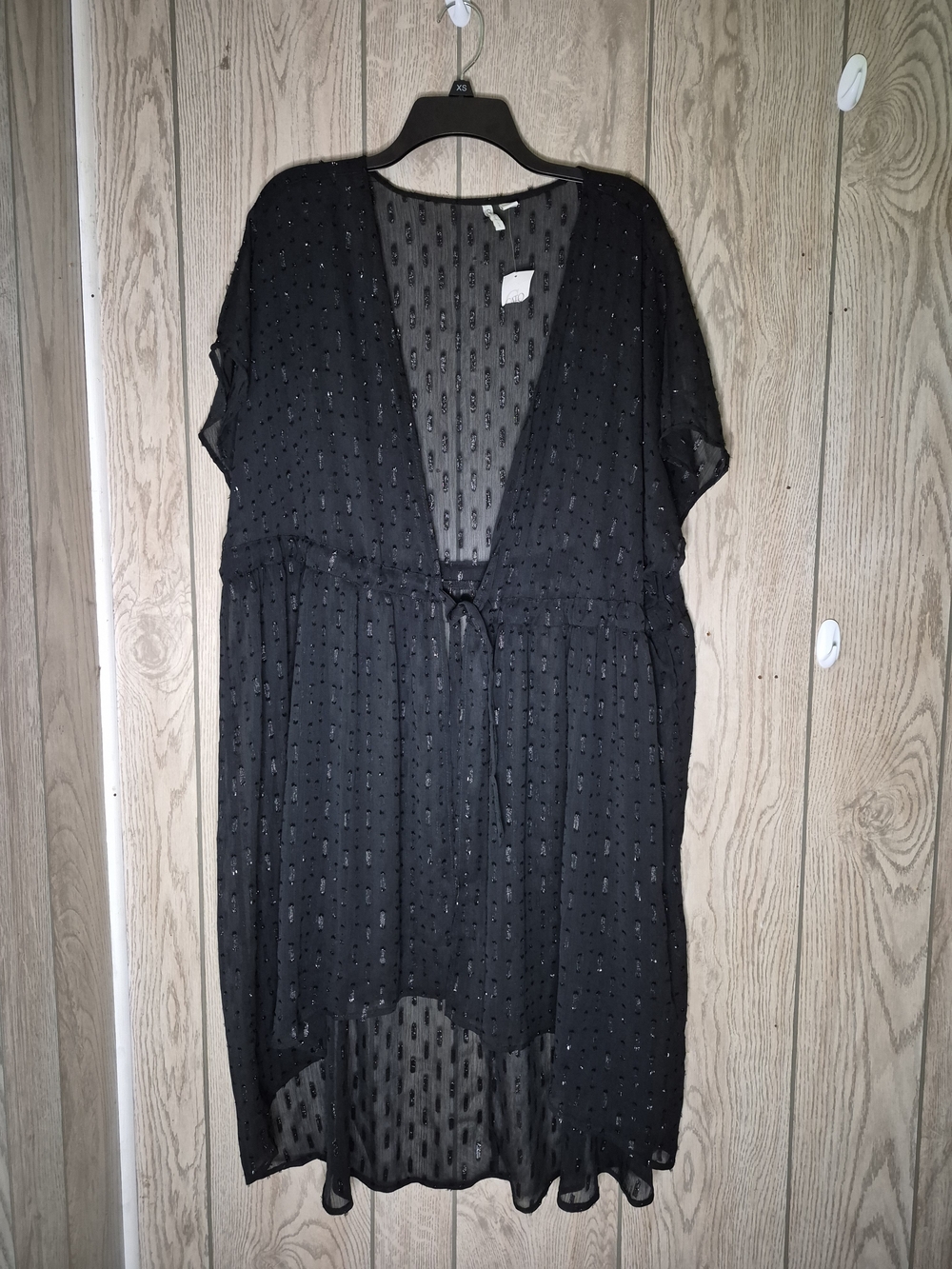 Cato Black Sheer Dotted Tie-Front Cover-Up